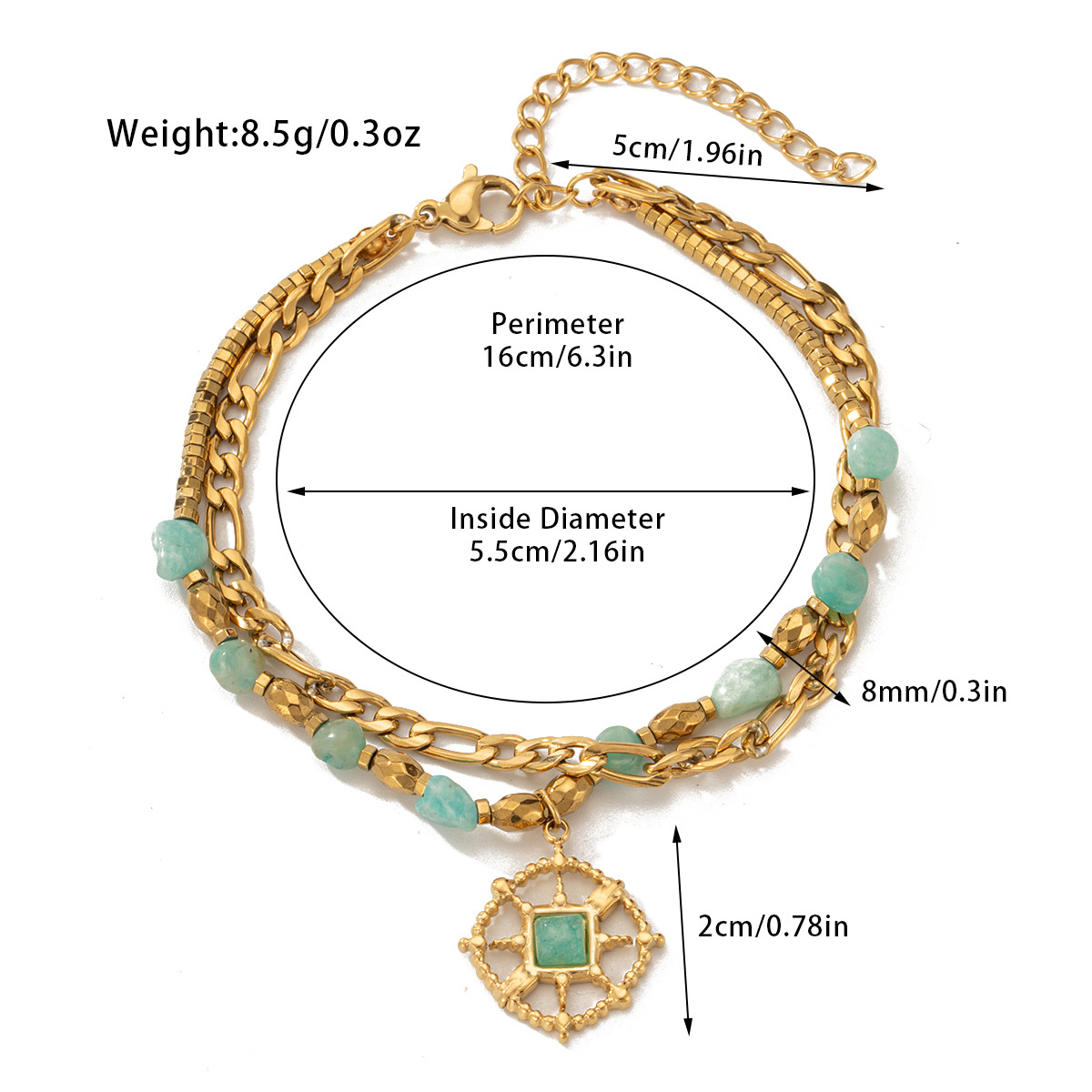Damenschmuck, doppellagiges Boho-Perlenarmband mit Natursteinen, U-förmige Kette aus Edelstahl für Mode und Büro_voghion.com