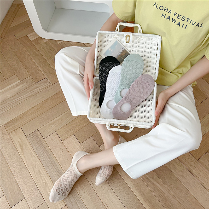 5 pezzi calzini da barca invisibili per donna testa di gatto maglia intrecciata traspirante calzini a forma di diamante per donna bocca superficiale antiscivolo senza tallone che cade_voghion.com