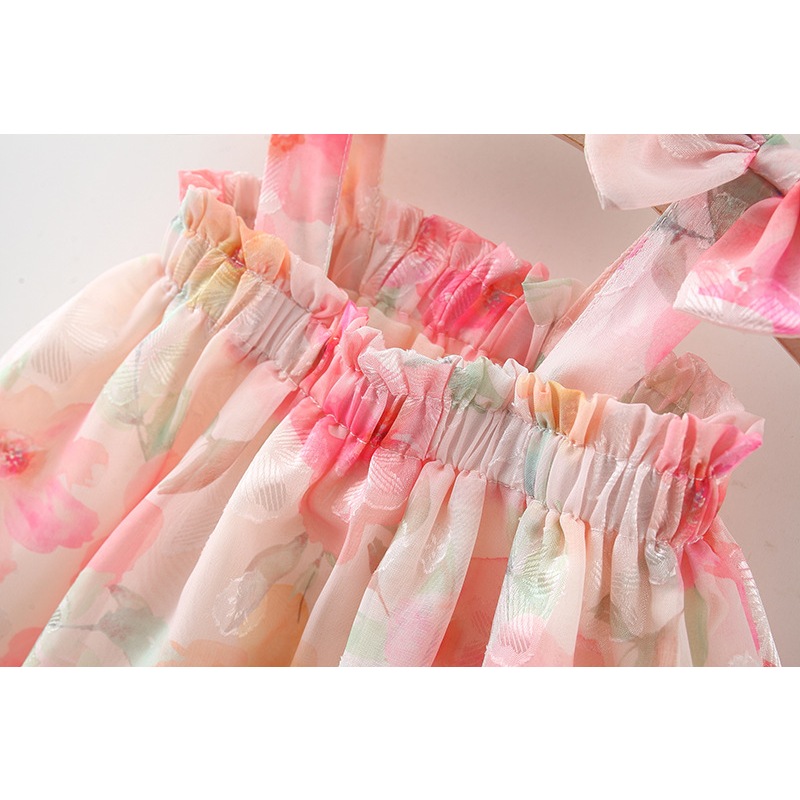 Summer New Baby Girl Dress Flower Printed Chiffon Dress Comfortable Breathable Kids Clothes_voghion.com