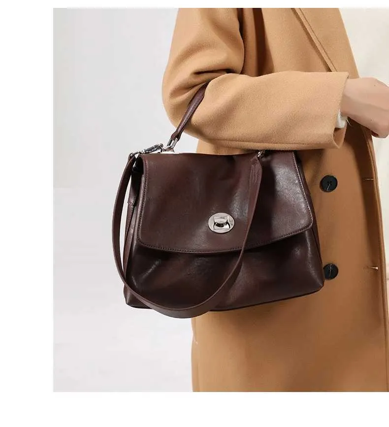 Hifashion Retro Vera Pelle Grandi Borse a Tracolla per Donna 2025 Tendenza Designer Satchel Tote Crossbody Ufficio Signore_voghion.com