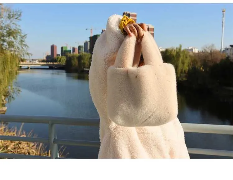 Fi Winter Bucket Artificial Fur Small Casual Shoulder Bag Design Womens Club Wallet Handbag Y241025_voghion.com