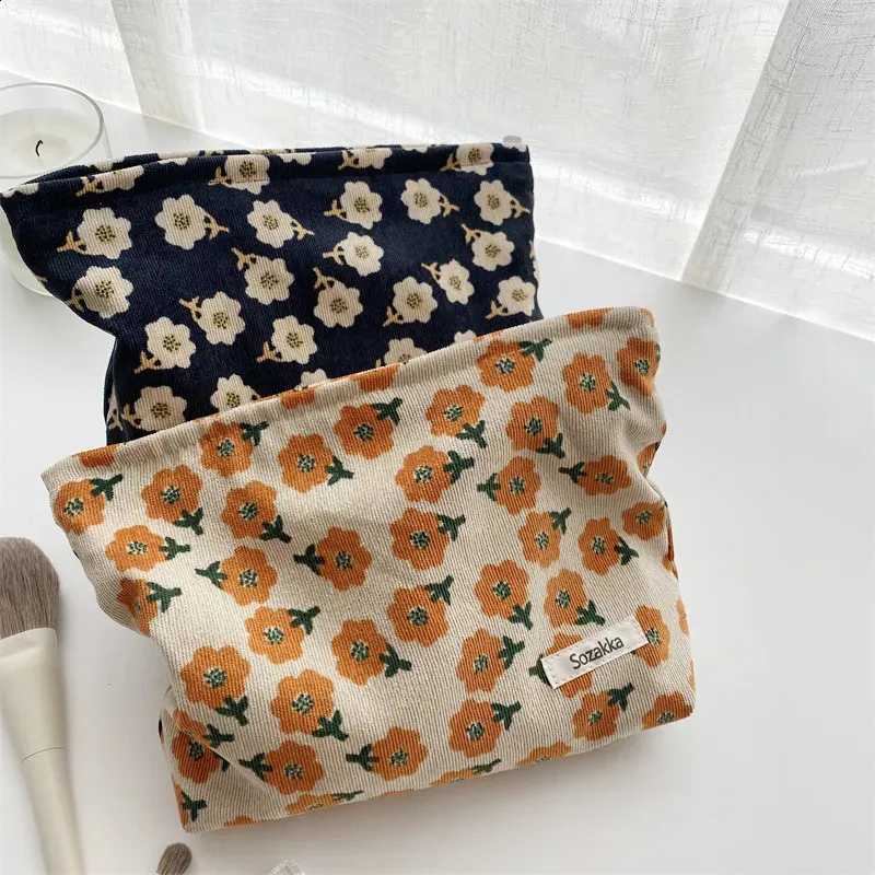 Trousse de toilette en toile imprimée rétro tendance, grande capacité, pour femmes, trousse de voyage pour cosmétiques, sacs de rangement pour maquillage 240815_voghion.com