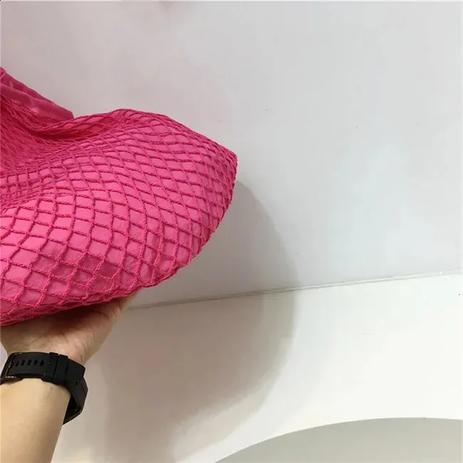 Borsa a rete intrecciata alla moda per donna, borsa a tracolla casual da donna, grande capacità, grande tote bolsa 240823_voghion.com