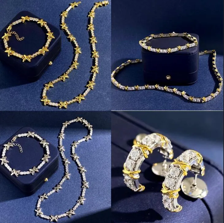 Zlata ogrlica s prevleko iz sterlinga Sier, objemi, poljubi in križem, zapestnice s tridesetimi diamanti za ženske, klasična modna znamka_voghion.com