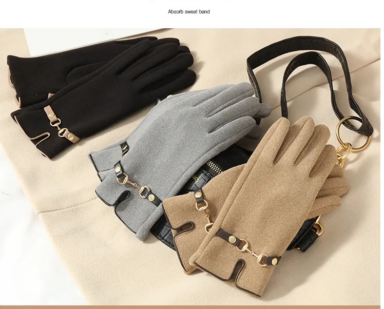 Gants à cinq doigts pour femmes avec broderie Veet, rembourrés et épais, coupe-vent pour écran tactile pour l'hiver_voghion.com