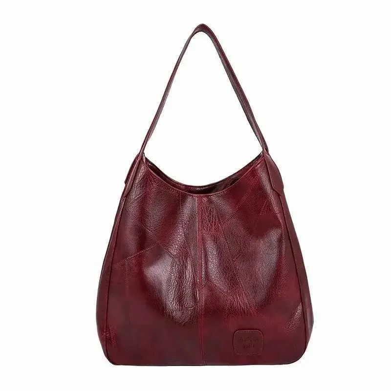 Vintage läder stor kapacitet marmorkorn axelväska för kvinnor daglig pendlarväska Shopping241106_voghion.com