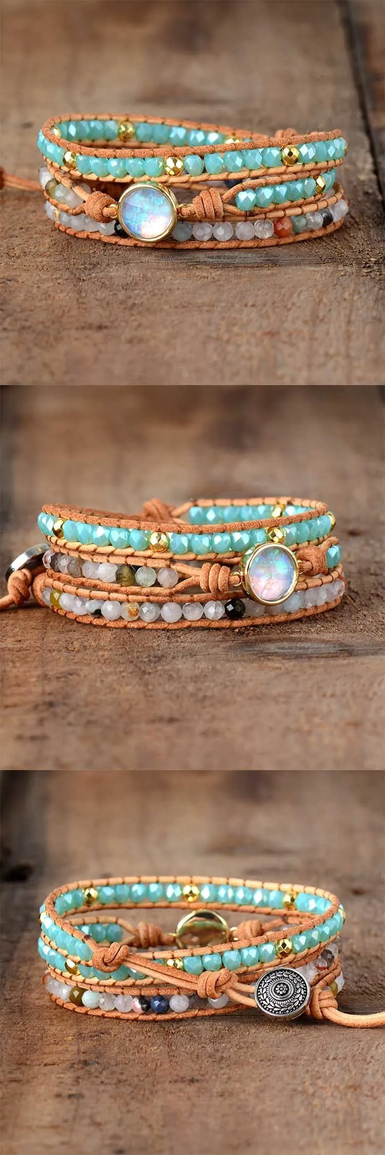 Charm Högkvalitativ Kvinnor Naturlig Opalsten 3 Rader Läderarmband Fancy Femme Boho Armband Dropship 230814_voghion.com
