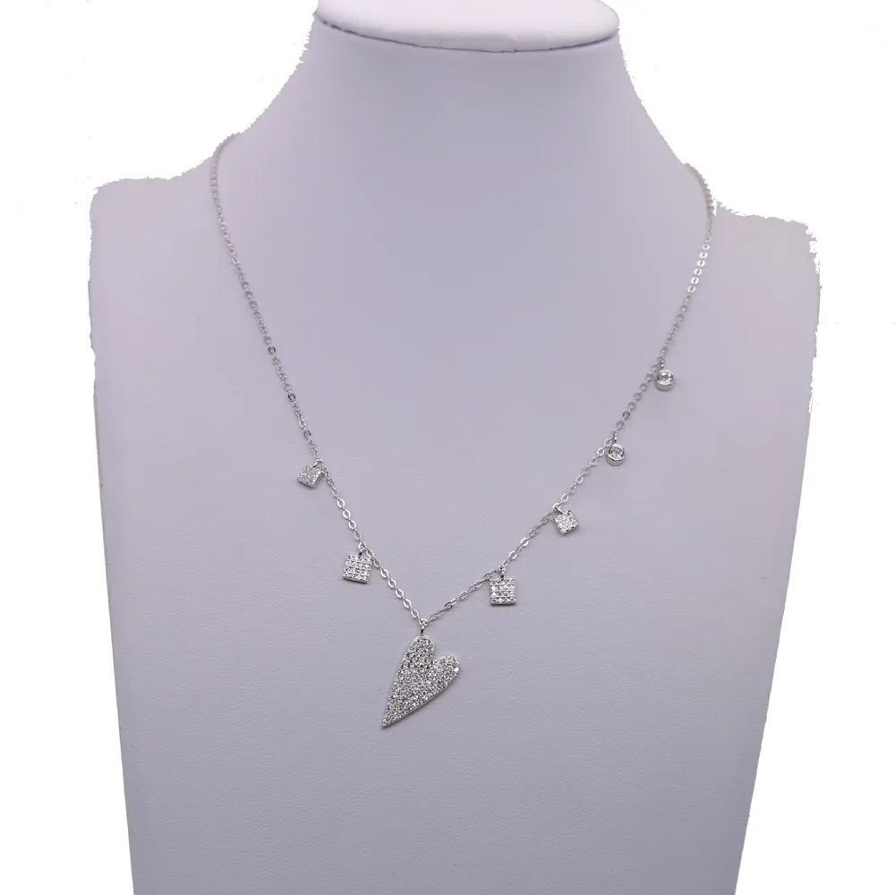 Catene Sterling Sier Cuore CZ trasparente Ciondolo Collane Geometrico Ciondolo Goccia Choker Per Le Donne Gioielli Di Moda San Valentino_voghion.com