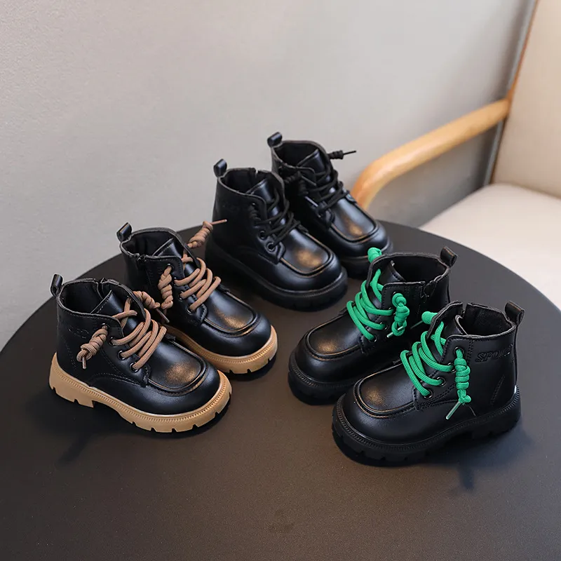 Crianças Couro Meninas Meninos Outono Inverno Nova Moda Estilo Britânico Happysteps Casual Confortável Criança Curta Crianças_voghion.com