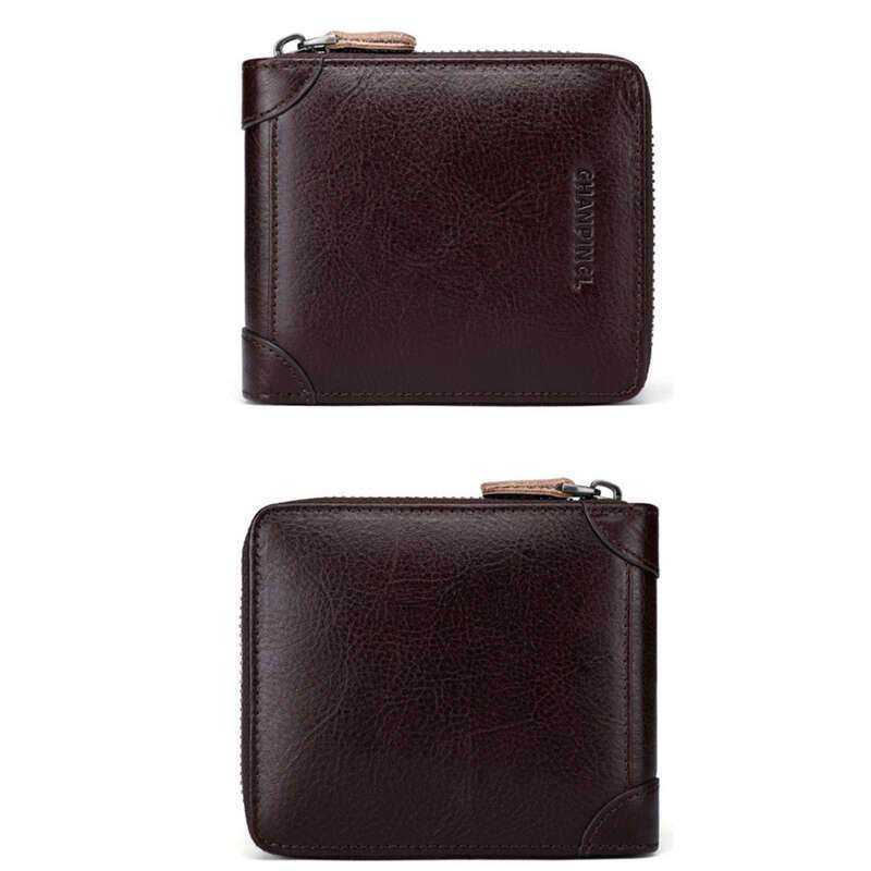 Brand Boxed Men's Head Rindsleder Geldbörse, Reißverschluss Geldbörse, Horizontale Multifunktions Geldbörse_voghion.com