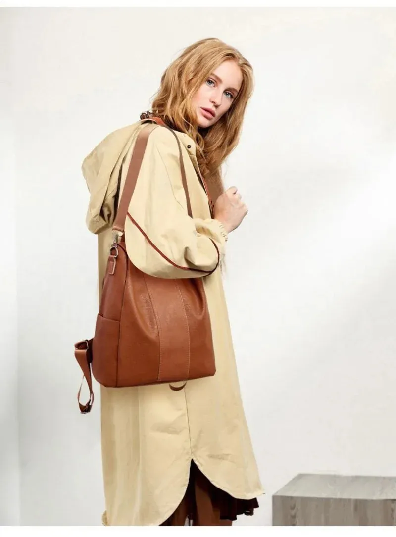 für Damen Große Kapazität Mamatasche Vielseitiger modischer lässiger Rucksack aus weichem Leder 240820_voghion.com