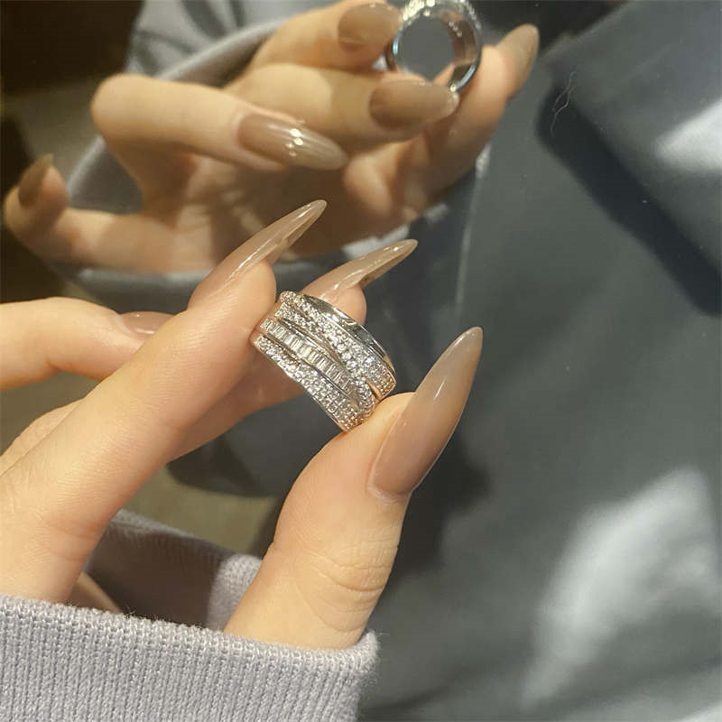 French light luxury niche design, full diamond zircon internet famous heavy industry, shiny multi-layer food ring,_voghion.com
