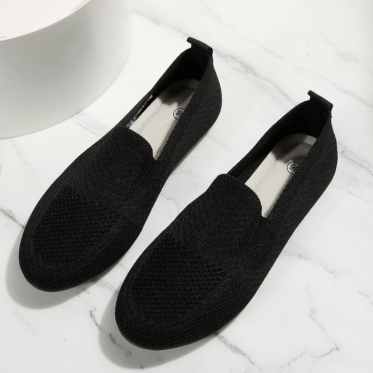 Damenmode flacher Mund fliegende Strick-Low-Top-Einzelschuhe Damen neue gestrickte runde Kopf Set Füße faule Müßiggänger_voghion.com