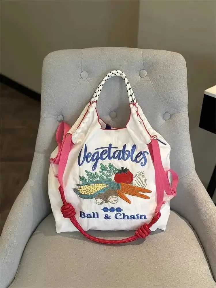 New Japanese Style Tenghua Ball Chain Embroidered Eco-friendly HandBag Nylon Diagonal Shoulder Shopping Bag Large_voghion.com