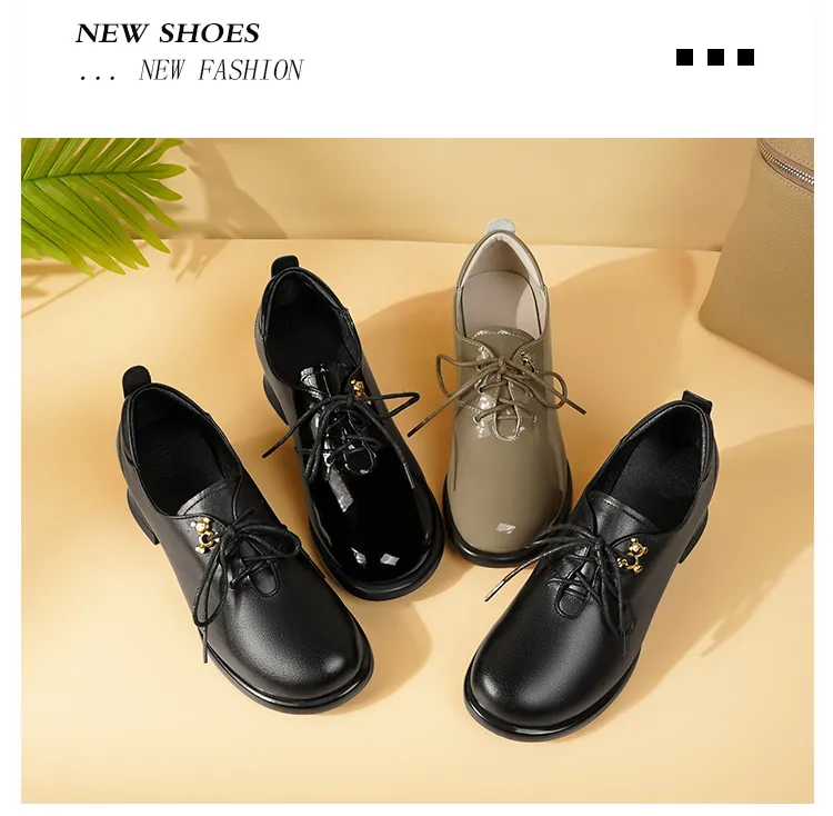 Dress AIYUQI Genuine Leather 2024 Fall Round Quality Head New Ladies Office Shoes British Lace Up Women Loafers Fd54_voghion.com