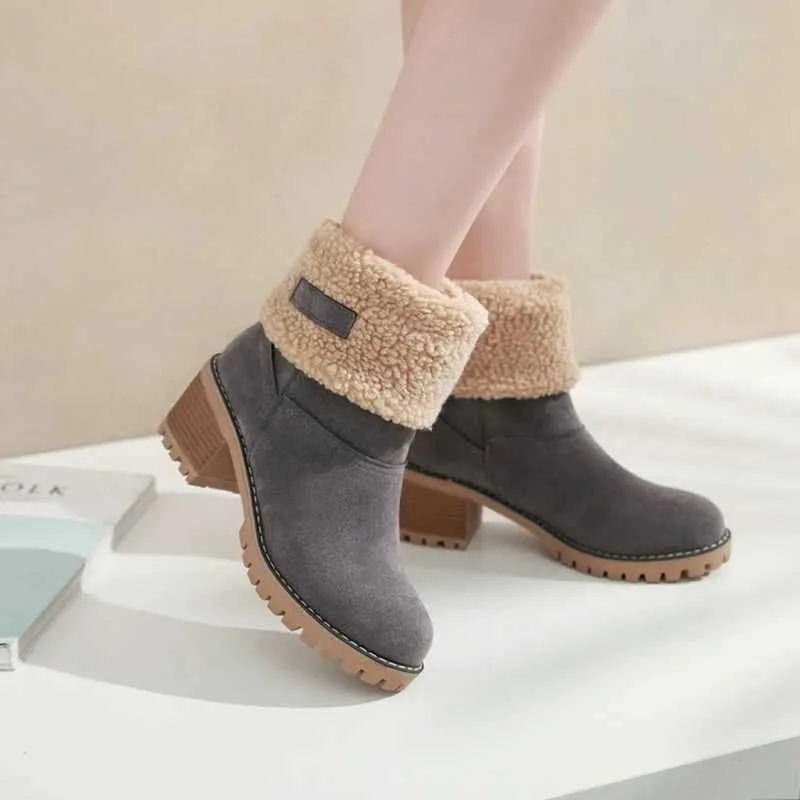 Casual Female Winter Fur Snow Warm Plush Womens Shoes Square High Heel Ankle Boots Black Botas De Mujer J241130_voghion.com