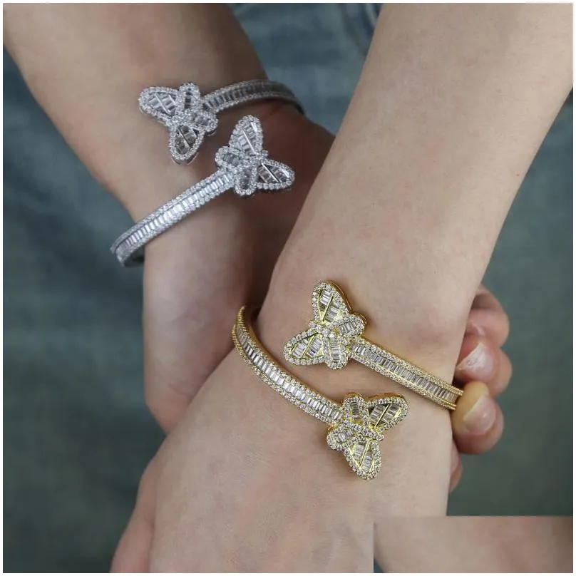 Bracelets à breloques Hip Hop Punk Bling Cz Pavé Papillon Réglable Bracelet Ouvert Bracelet Pour Femmes Mariage Glace À La Main_voghion.com
