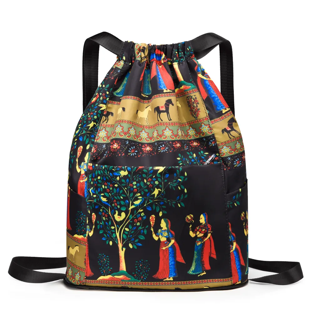 Drawstring Casual Waterproof Unisex Sports Double Shoulder Backpack Gym Dry-wet Separation Schoolbag Laptop Bookbag_voghion.com