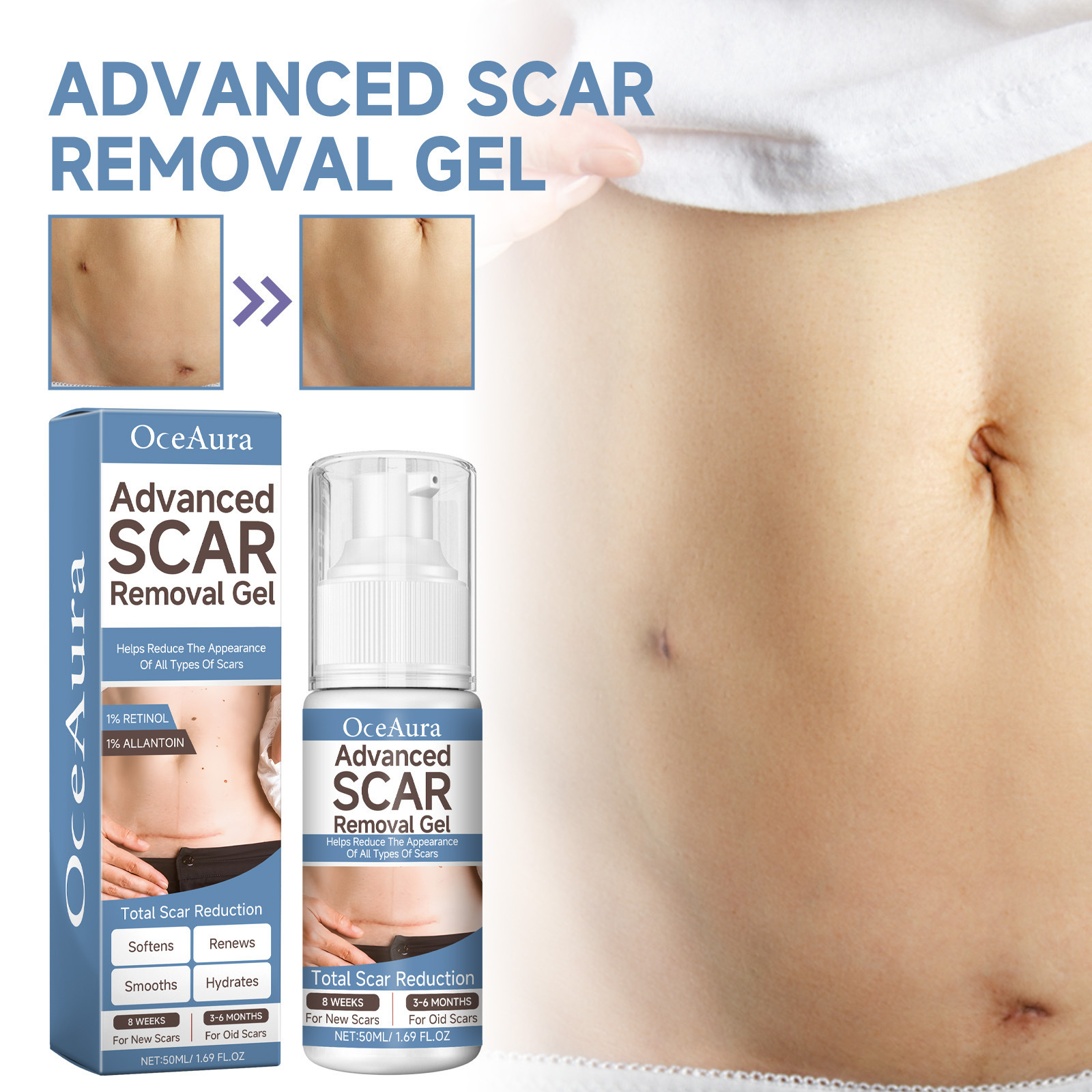 Gel de desalinizare OCEAURA, hidratat și netezit, pentru repararea cicatricilor chirurgicale ale pielii, pentru îngrijirea sarcinii._voghion.com