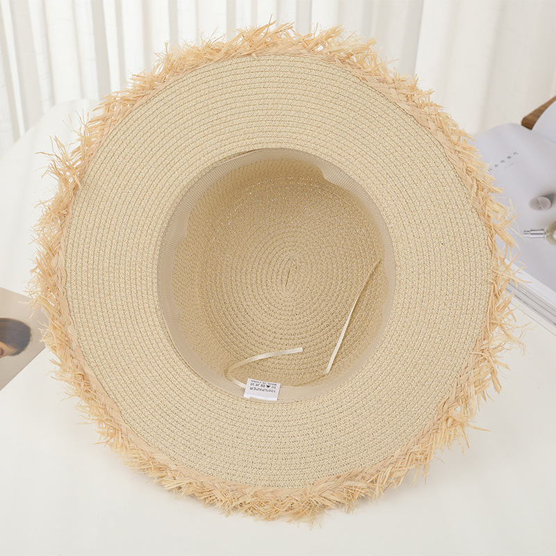Internet celebrity Summer Women's Protection Woven Straw Bow Holiday Elegant Beach Big Eaf Sun Visor Hat_voghion.com