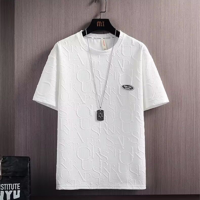 Men's Clothing Summer Suit Trendy All Match Loose Casual Short Sleeved T Shirt Waffle Top Shorts_voghion.com