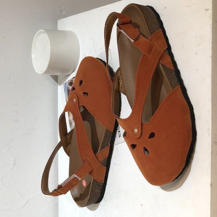 Sandales plates creuses à boucle unique pour femmes, grande taille, mode Simple, nouvelle collection 2021_voghion.com