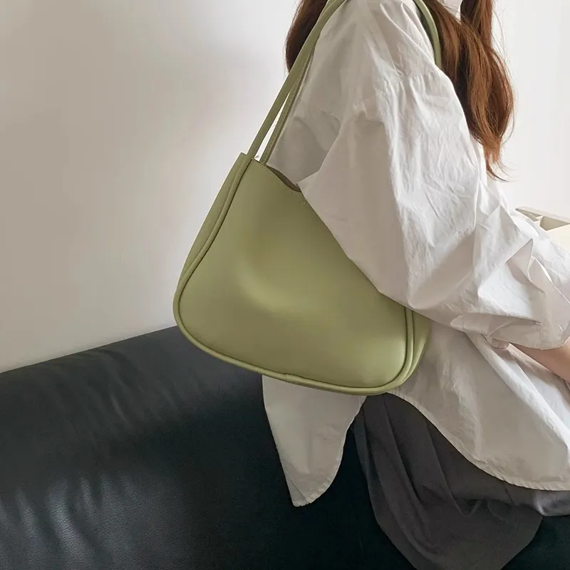 Summer PU Leather Women Underarm Totes Pure Color Casual Small Top-Handle Bags Handbags Purse Ladies Shoulder Bag_voghion.com