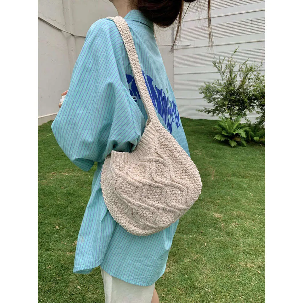 New Knitted Art Crossbody Bags Solid Color Tote Spinach Twist Shoulder Women's Bag_voghion.com