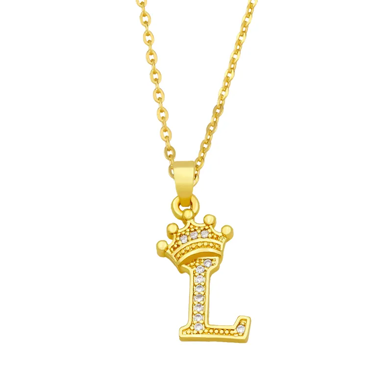 Anhänger Halsketten Mode Einfache Zirkon Krone 26 Englische Buchstaben Trendy Damen Halskette Für Mädchen Valentinstag Geschenk_voghion.com