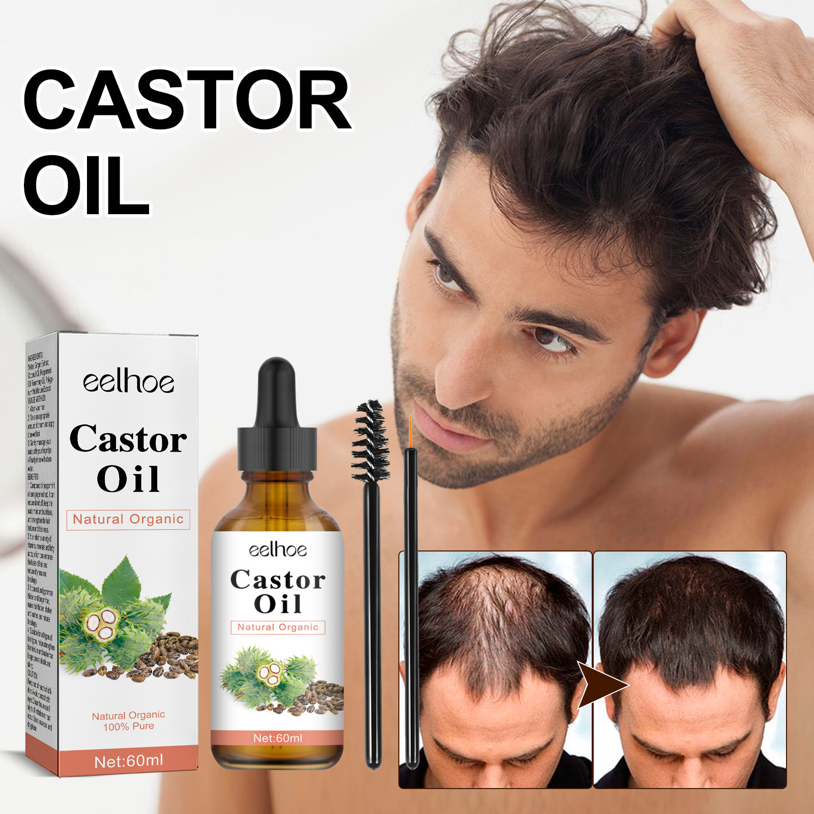 EELHOE castor essential oil  moisturizing pairing dry rough stngthening firming hair, pventing loss and hair_voghion.com
