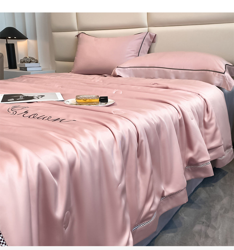 Leggero lusso Lyocell Sky Cool Ice Seta Aria condizionata Lenzuolo lavabile in lavatrice Tinta unita Trapunta sottile estiva per due_voghion.com