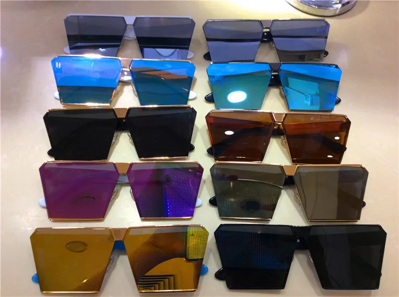Designer Men's Square Sunglasses Oversized Shiny Mirror Lens Style_voghion.com