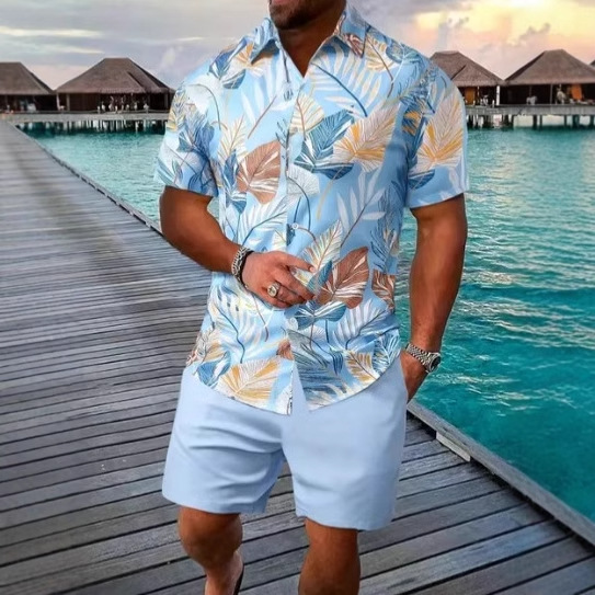Men's Clothing Summer Shirt Casual Loose Short Sleeved Shorts Beach Suit 3D Printing