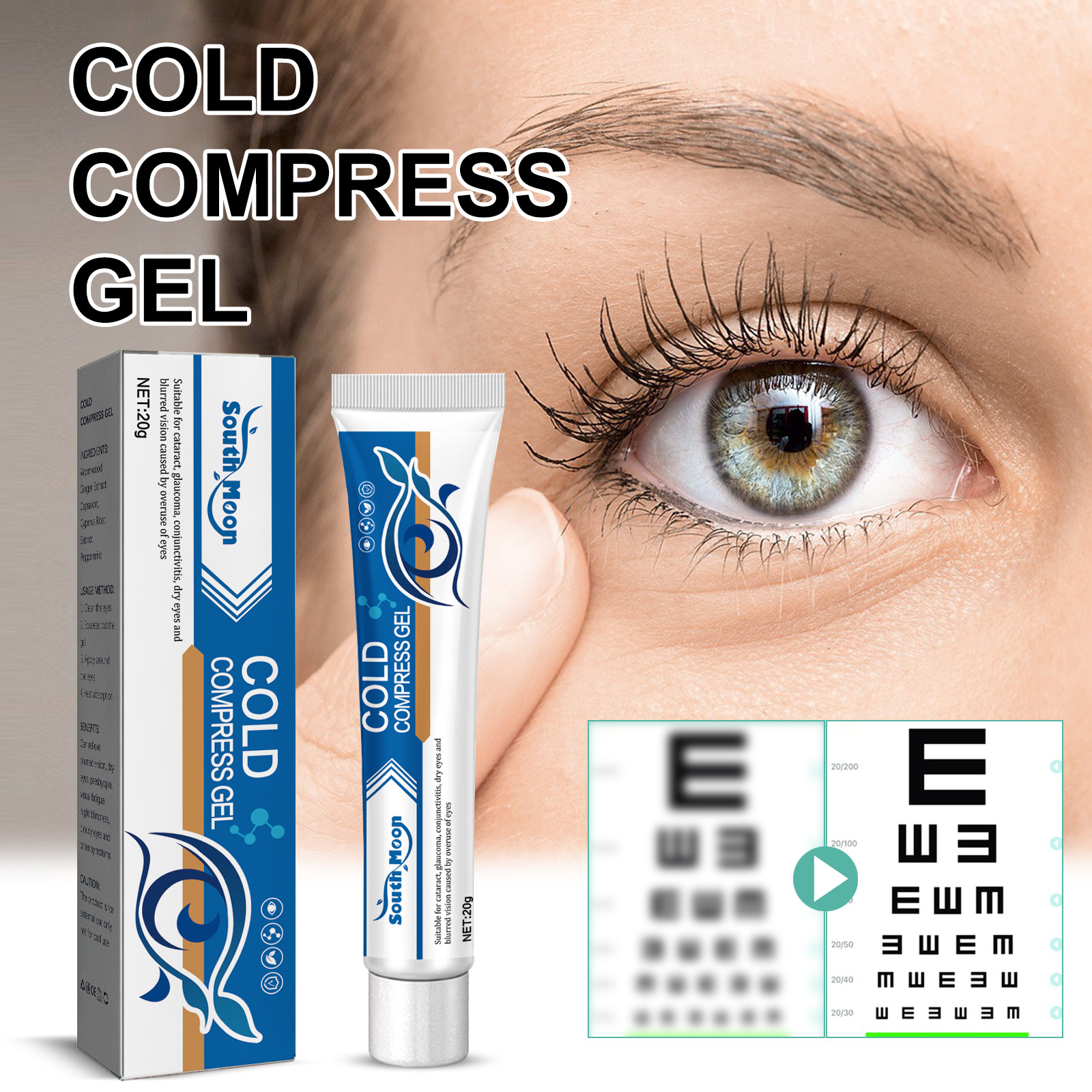 Compresa rece South Moon Eye ameliorează oboseala ochilor, senzația de estompare și uscăciune, iar gelul se aplică în jurul ochilor._voghion.com