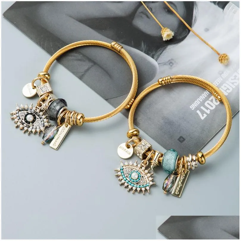 Evil Eye Bangle Turkish Lucky Charm Bracelets Adjustable Cuff Bracelet Fashion Bangles Drop Delivery Jewelry B Dhr2M_voghion.com