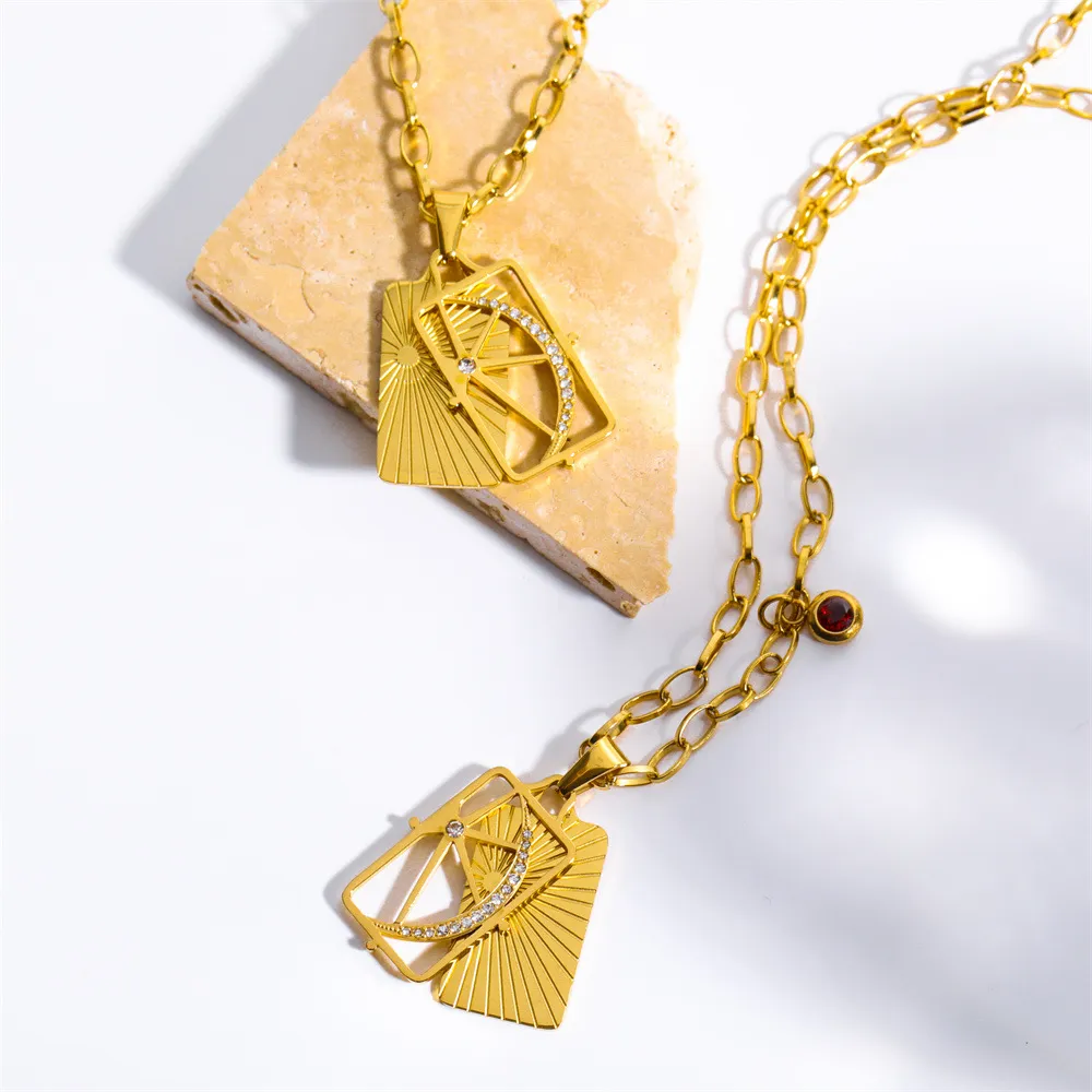 Colar com pingente de lua e sol vintage aço inoxidável zircão_voghion.com
