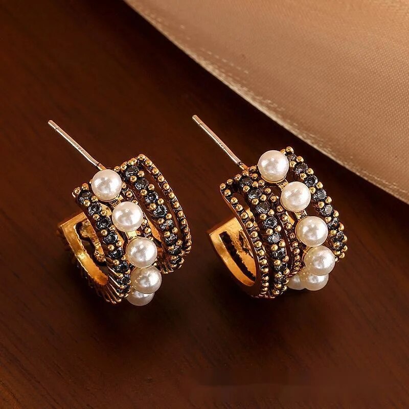 Boucles d'oreilles en perles de luxe et élégantes usées, aiguille en argent français petit parfum_voghion.com