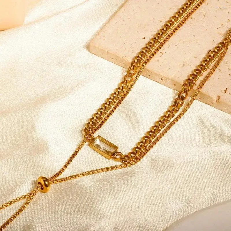 Catene 2 strati catena scatola quadrata collana ciondolo in vetro color oro cubano lungo nappa donne gioielli moda_voghion.com