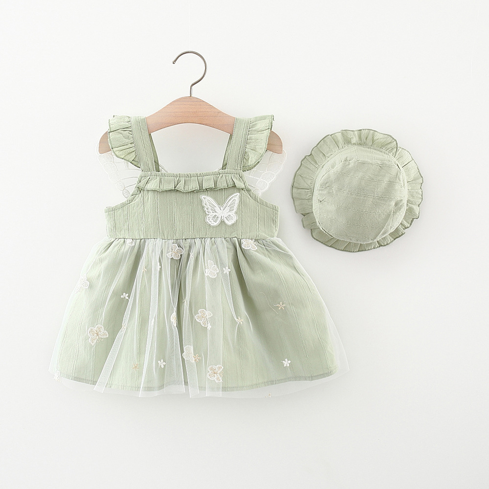 Vestito estivo da bambina con principessa, farfalla ricamata, ala posteriore, in cotone, regalo di compleanno carino con cappello_voghion.com