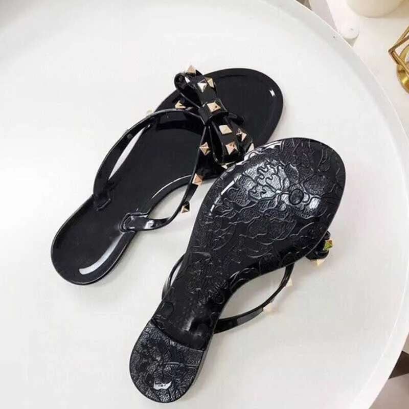 Papucsok Nyári Női Strand Flip Ps Klasszikus Minőségű Szegecses Női Hűvös Masni Knot Lapos Papucs Női Zselés Szandál Cipők_voghion.com