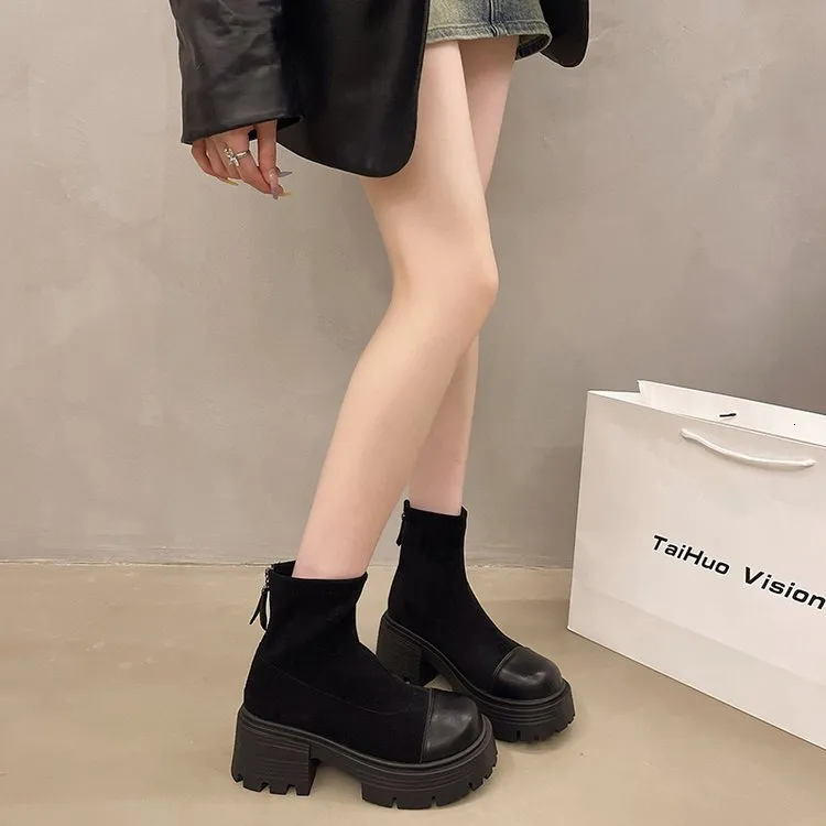 Bottes Martin à plateforme vintage pour femmes, automne 2024, style britannique, nouvelles bottes courtes fines et élastiques, Yangqi Fairy_voghion.com