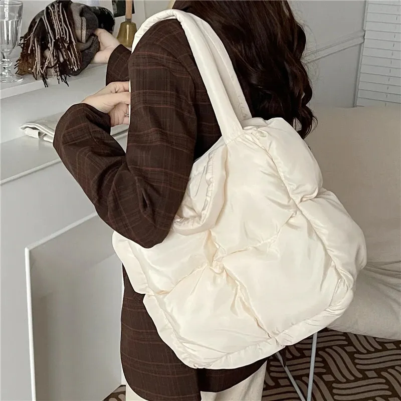 Borsa a tracolla gonfia da donna, trapuntata, in cotone spaziale, imbottita, in piuma, grande capacità, borsa a mano invernale per la spesa_voghion.com