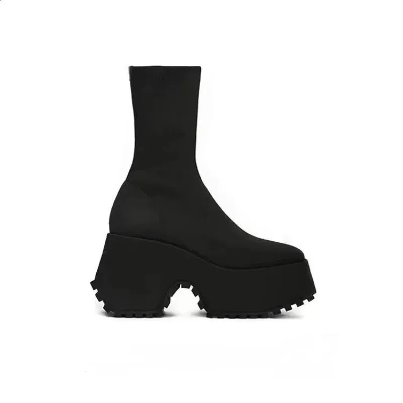 Sock Woman Hided Female Casual Shoes Autumn Wedge Lady Knitting Short Ankle Boots Platform 11 CM 240826_voghion.com