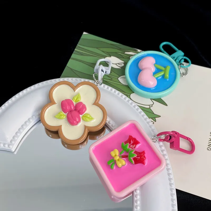 Portachiavi a forma di fiore dipinto a olio con motivo a tulipano, rosa, ciliegia e farfalla, con nodo, per auto, borsa, zaino, ciondoli, decorazioni_voghion.com