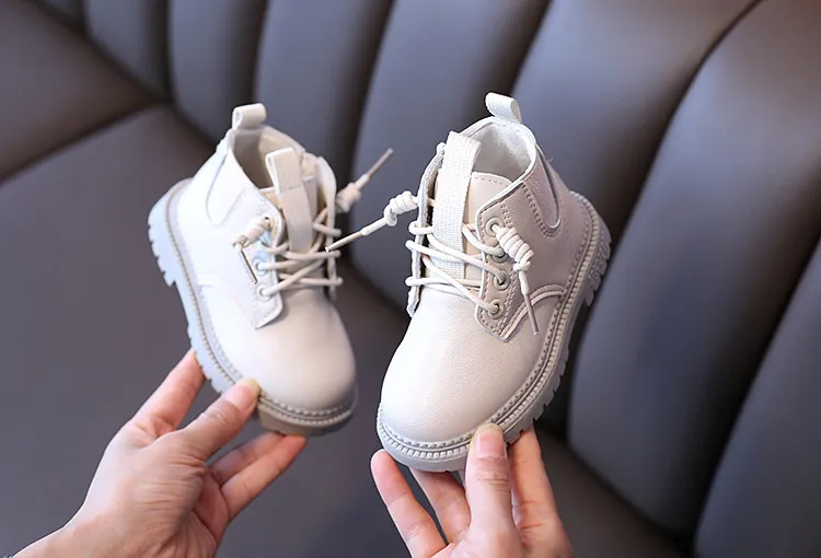 Kinder Leder Wasserdichte Kinder Turnschuhe Schwarz Weiß für Baby Mädchen Stiefel Kleinkind Jungen Schuhe Cutefeet Schule_voghion.com