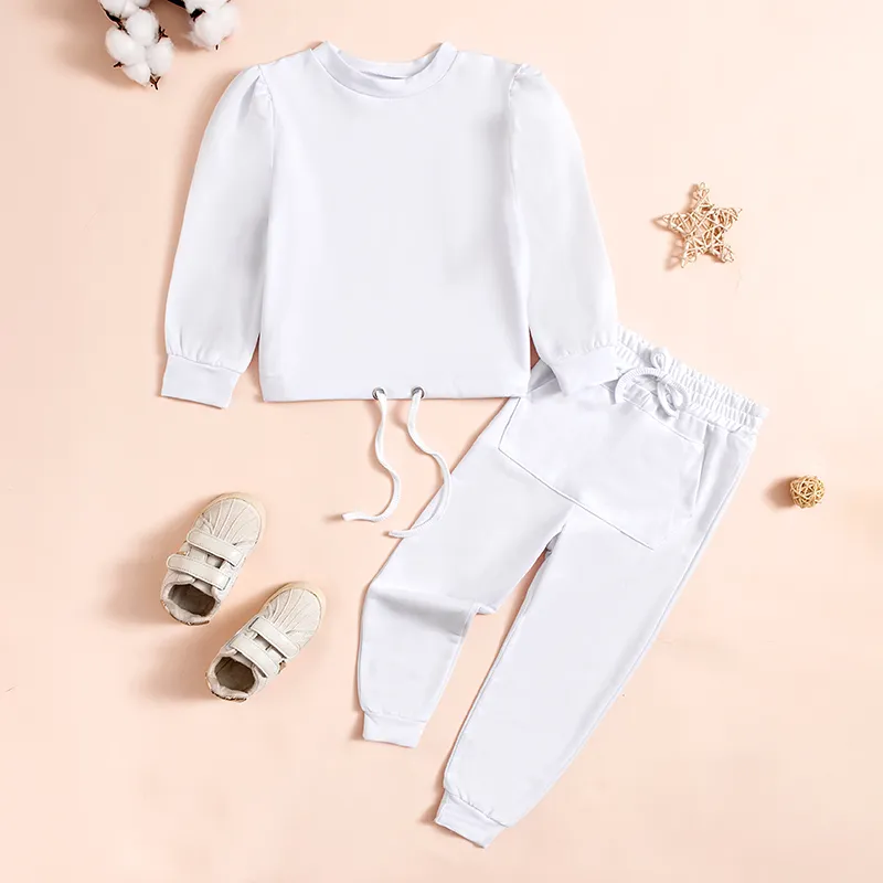 2 Stück Kinder Mädchen Einfarbig Kapuzenpullover & Hosen Set Langarm Aktiv Draussen 1-8 Jahre Herbst Weiß Hellgrün Rosa_voghion.com