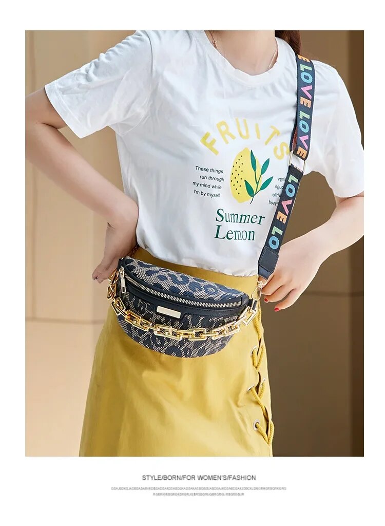 Sac banane bandoulière tendance femme 2023, imprimé léopard simple et décontracté, porté épaule ou buste._voghion.com