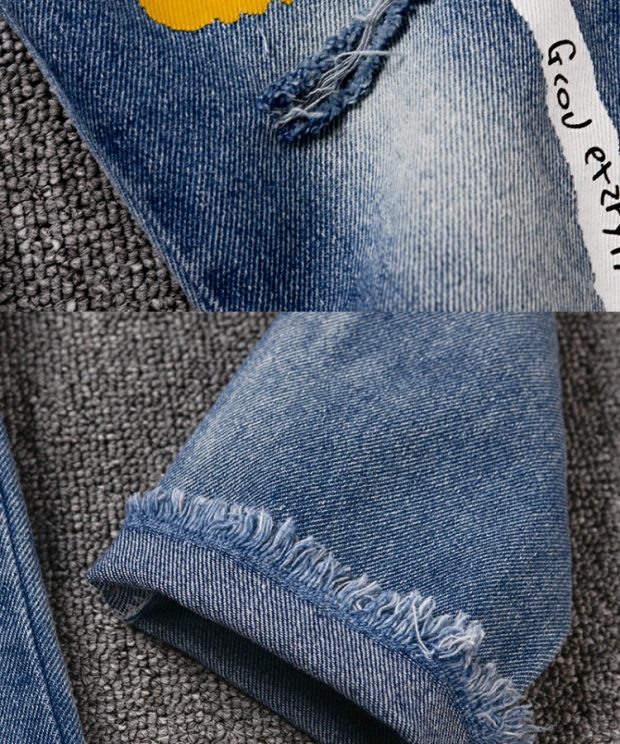 Mother & Kids Spring new 2024 small and medium children's street contrast color children's trousers girls color letter loose jeans_voghion.com