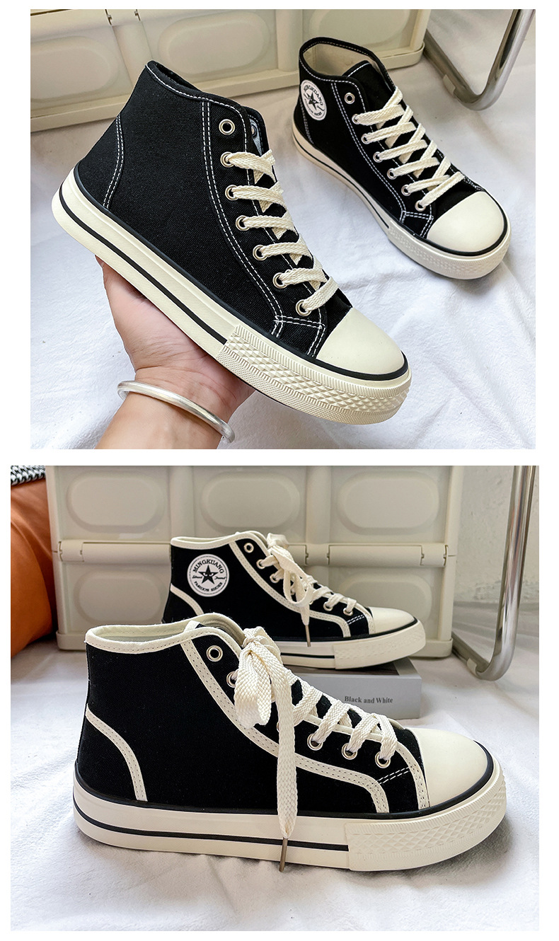 High top men's classic spring canvas student Korean vulcanized round toe casual board shoes, cloth shoes_voghion.com