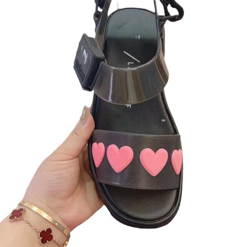 Sandales d'été à semelle épaisse et ajustables avec Velcro, semelle unique en éponge, décontractées, motif cœur de pêche, pour femmes_voghion.com